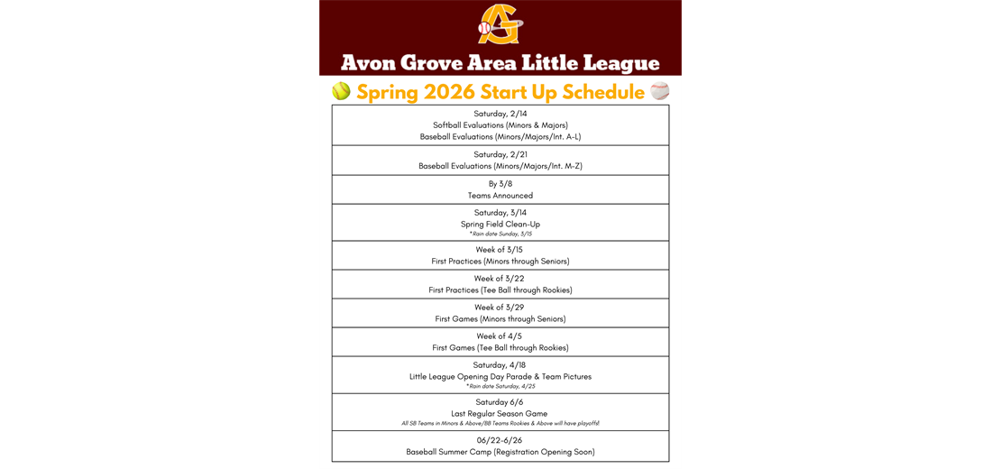 Spring Start Up Schedule
