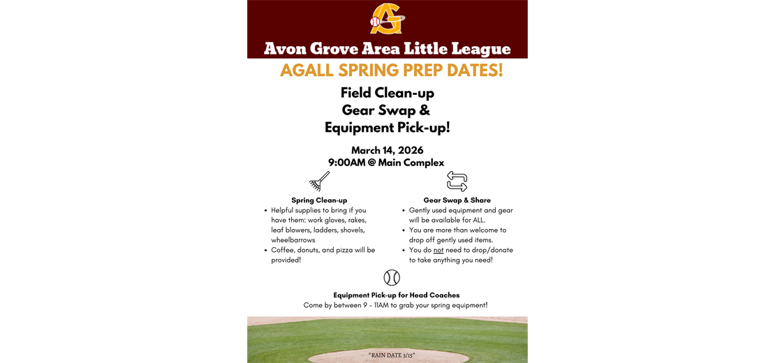 Spring Clean-Up & Gear Swap & Coaches Equipment Pick-up!